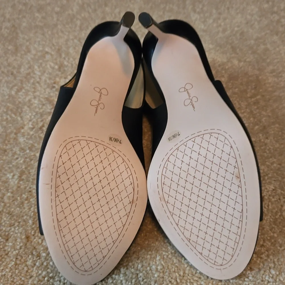 NWOT Jessica Simpson Black Peep-Toe Leather Heels - Picture 5 of 8